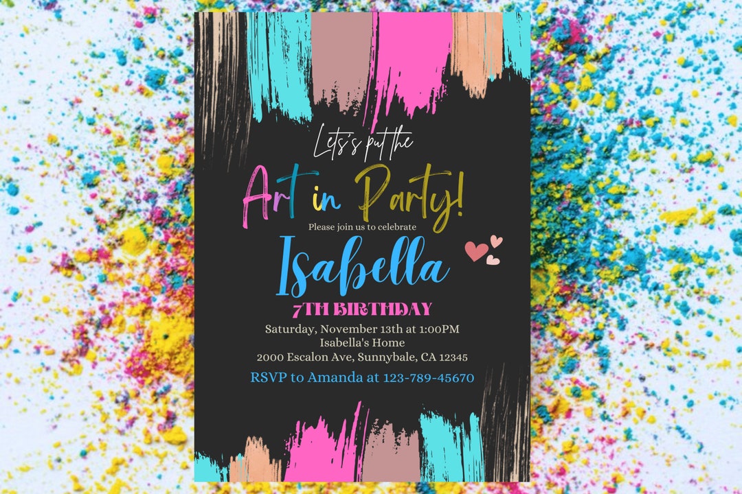 Editable Girl Art Birthday Party Invitation Painting Party Etsy