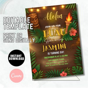 Luau Birthday Invitation, Luau Invitation, Hawaiian Birthday Invitation, Luau Party Invitation, Hawaiian Invitation Editable Luau Invitation