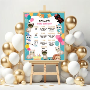 Póster editable de hitos de gato, tabla de memoria con las estadísticas de nacimiento del primer cumpleaños de un gatito, decoración imprimible con "¿Estás bien, gatito?", descarga instantánea.