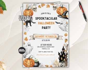 Halloween Party Invitation, Spooktacular Ghost Party, Editable Spooky Template