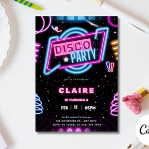 Editable Disco Party Birthday Invitation, Neon Disco Gender Neutral Invites, Dance Party Template, Glow Party Instant Download, DP4