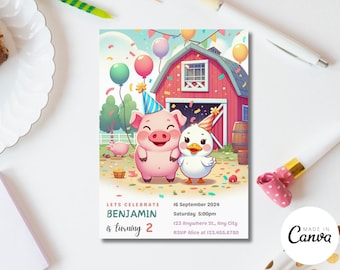 Bearbeitbare Farmtiere Einladung, Barnyard Party (Digitaler Download)