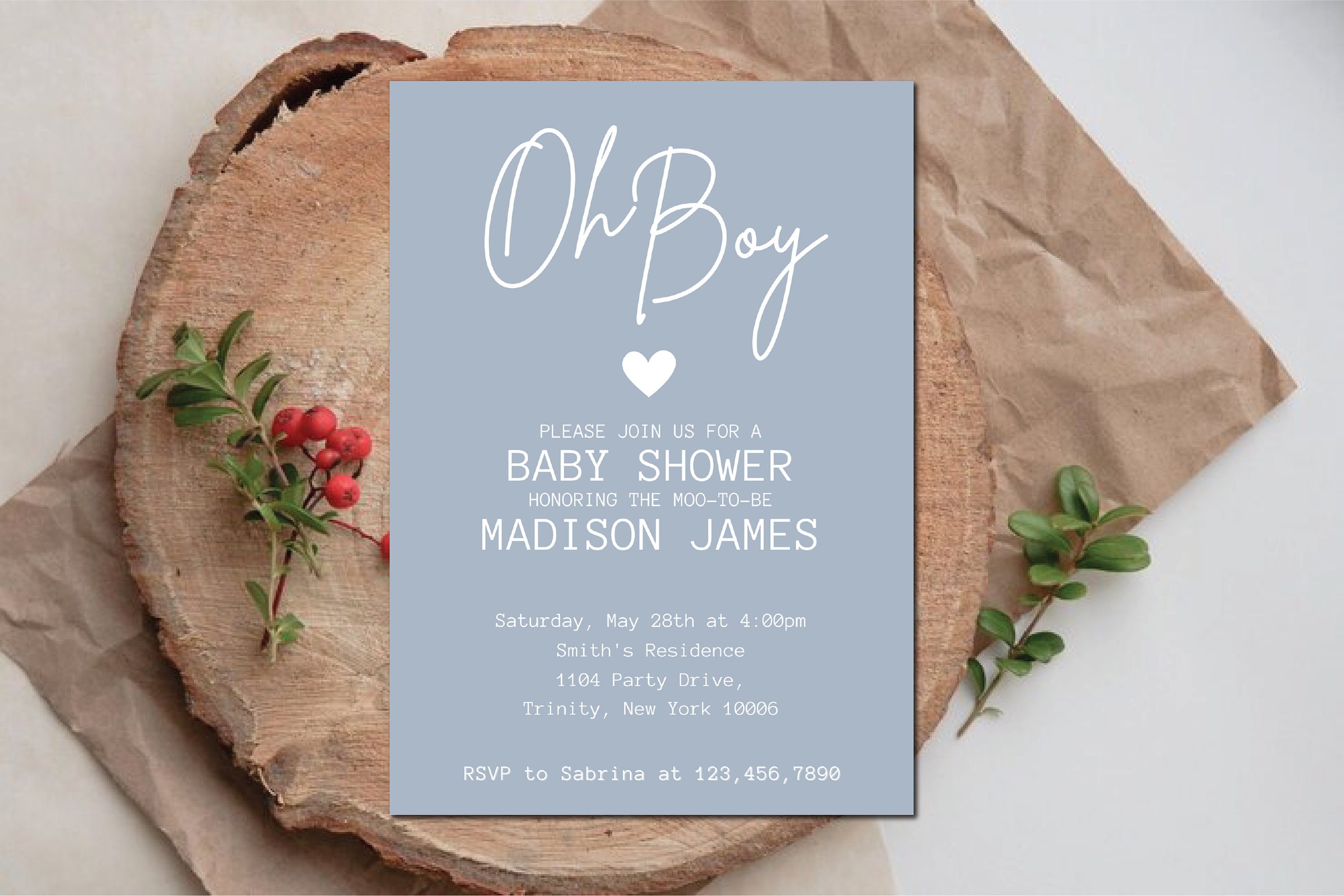 Oh Boy Baby Shower Invitation Template Blue Boho Baby Boy Shower Sweet Baby Boy Invitation