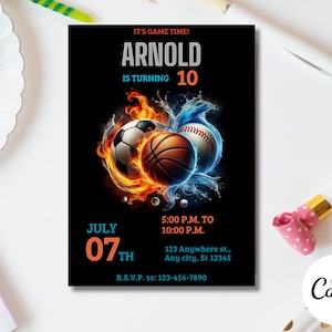 Invitation anniversaire sport imprimable, invitation sport, fête d'anniversaire sport, flyer thème sport, sport all star, invitation SPORTS ALL STAR