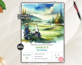 Let's Par Tee Golf Geburtstagseinladung, bearbeitbare Golf Party einladen, digitale Vorlage für jedes Alter