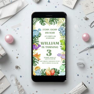 Editable Dinosaur Electronic Invitation Template, Dinosaur Birthday Phone Invitation, Dinosaur Party Invite, Electronic Invitation L82