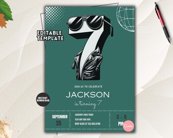 7th Birthday Invitation Editable Template, Boy Birthday Party Invite, Digital Download