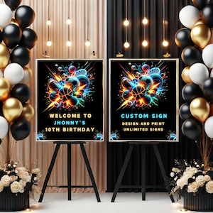 All Star Sports Birthday Party Welcome Sign, Editable Neon Sports Welcome Sign, Printable Joint Sports Birthday Party Custom Sign, SW3