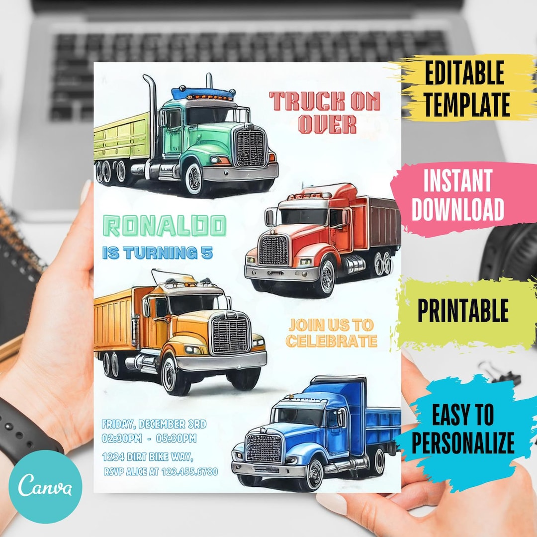 Editable Truck Invitation Semi Truck Birthday Instant Download Semi ...