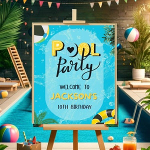 Bewerkbaar welkomstbord poolparty, aangepast bord zwemfeest, welkomstbanner zomerfeest, poolparty poster poolparty Instant Download R42