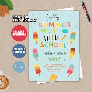 Editable Back of School Party Invitation, Hello School So Long Summer Bash, End of Summer Party Goodbye Summer Printable Invite Instant S25