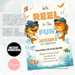 Editable Fishing Birthday Invitation Template, Fishing Invite, Fish Birthday invitation, Reel in the Fun, Boy Birthday Invitation Printable