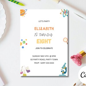 Editable Science Birthday Party Invitation, Scientifics Party, Girls ...