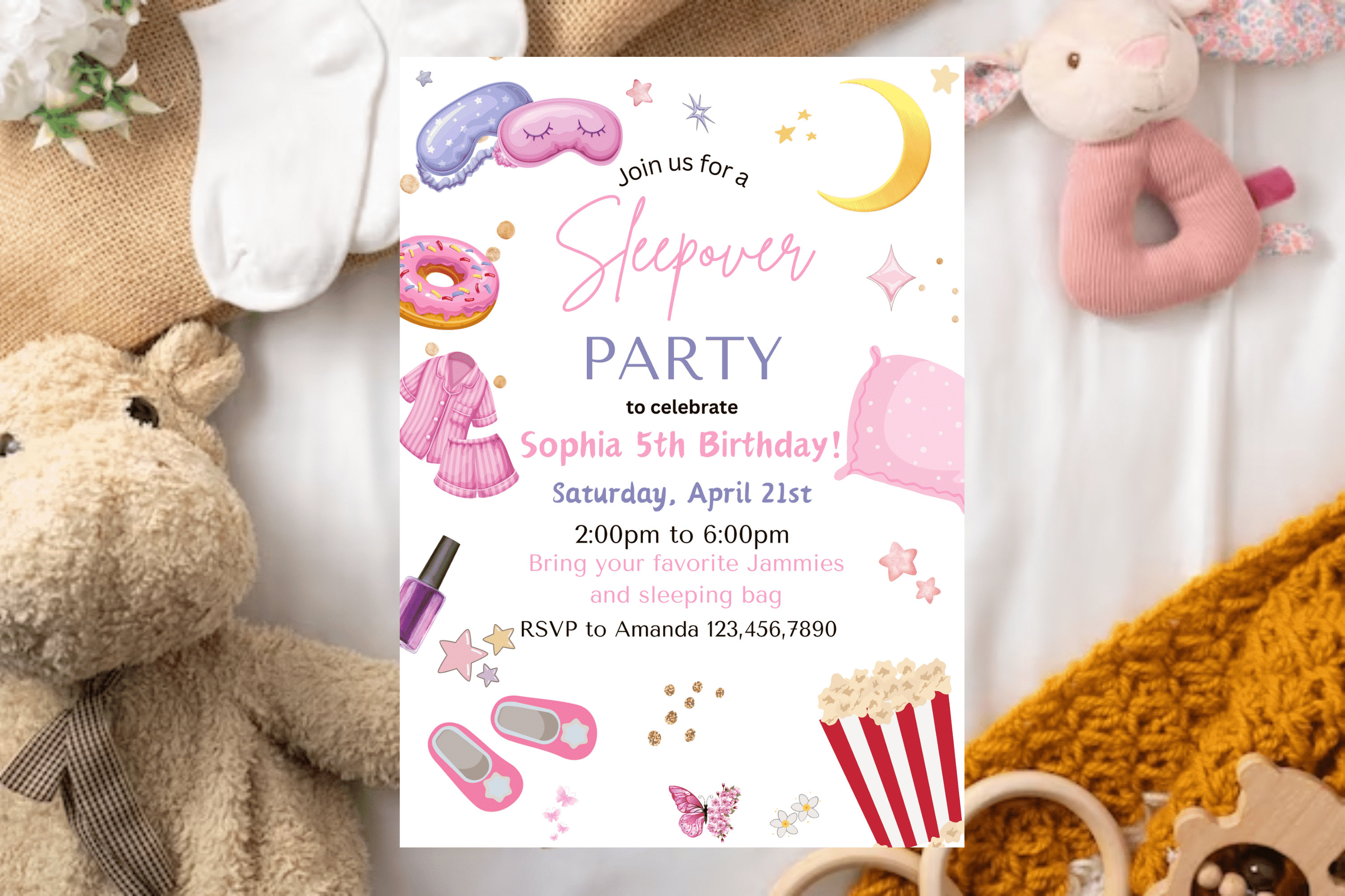 Editable Slumber Party Birthday Invitation Sleepover Birthday Invite ...