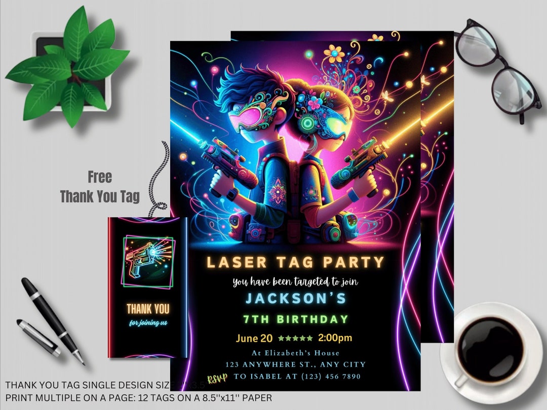 EDITABLE Laser Tag Birthday Invitation, Laser Tag Party Invitation ...