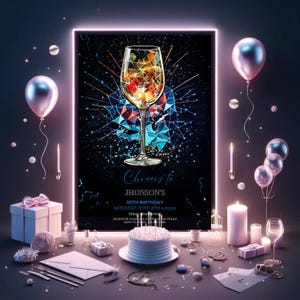 Bearbeitbare Wein-Geburtstags-Party Einladung, Wein-Thema-Geburtstags-Party Einladung, Wein-Party Jedes Alter einladen, sofortiger Download W12