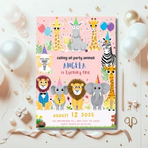Editable Party Animals Birthday Invitation Template, Calling All Party Animals Printable Invite Girl Birthday Party Invitation Download, G87