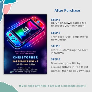 Plan an amazing video game party with our Editable Video Game Party Invitation. Perfect for a Level Up Birthday or arcade party, this invite features a Nintendo Switch design and is instantly downloadable and customizable.