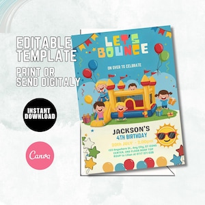 Editable Bounce House Birthday Party Invitation Template, Bounce House Birthday Invitation Theme, Jump Birthday Party Invitation B62