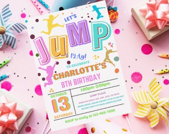 Jump Invitation Jump Birthday Party Invite Trampoline Party Bounce House Party Jump Party Let's Jump Boy, Let's Jump Girl Party Invitation