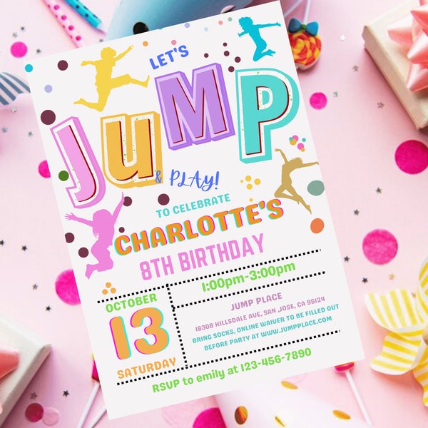 Jump Invitation Jump Birthday Party Invite Trampoline Party Bounce House Party Jump Party Let's Jump Boy, Let's Jump Girl Party Invitation