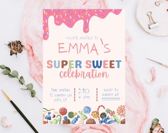 Editable Candyland Birthday Invitation, Pink Candy Party (Digital Download)