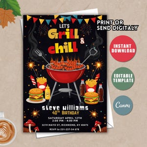 Chill and Grill BBQ Invitation, BBQ Party Invitation, BBQ Chill and Grill, Modern Birthday Invitation, Digital Birthday Invite Any Age C102