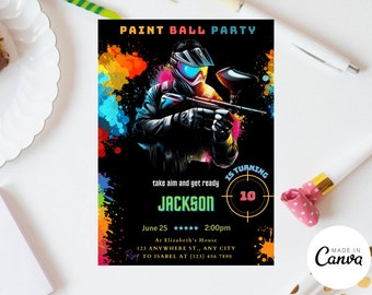 Paintball Birthday Invitation Boy EDITABLE Paintball Party Invite Template Paint Platters Teen Tween Paintballer Instant Download V30