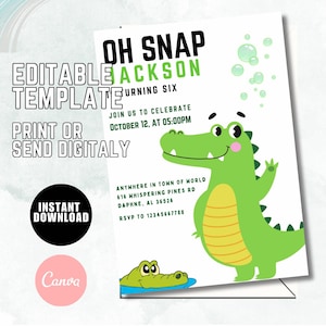 Kids Alligator Birthday Party Invitation, Editable Chomp Chomp Alligator Birthday Party Invite, Instant Download Girls or Boys Gator Invite