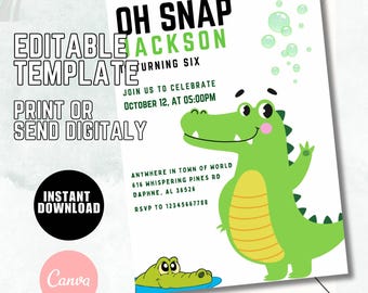 Alligator Birthday Invitation, Chomp Chomp Gator Party (Editable, Instant Download)