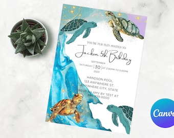 Sea Turtle Invitation Turtley Awesome Party Under The Sea Birthday Invitation Sea Turtle Editable Party Invite Template Instant Download