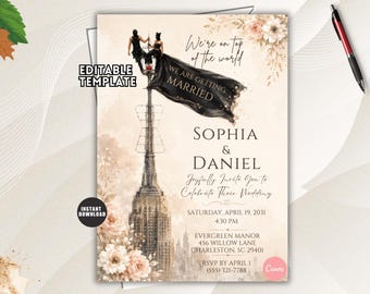 Editable Wedding Invitation Template: Viral Empire State Inspired Wedding Party Invite (Digital Download)