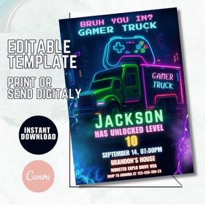 Video Game Birthday Invitation Digital Download Video Game Truck Birthday Party Invitation instant Digital Download Gamer Birthday Invite E2