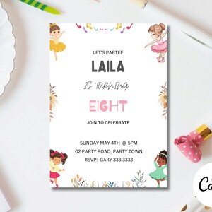 Ballerina Birthday Invitation, Tutu Cute Birthday Invitation, Ballet Birthday Invitation, Dance And Twirl Invitation, Ballerina Party
