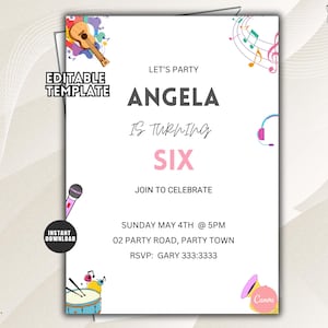 Music Birthday Invitation, Dance Sing Play Kids Musical Instruments Party, Little Musician Invite