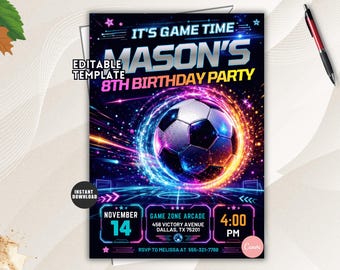 Soccer Birthday Party Invitation: Editable Sports Event Invite Template (Digital Download)