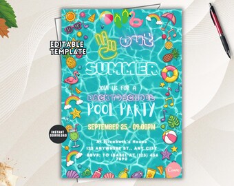 Last Splash Before Class Pool Party Invitation, End of Summer Back to School Invite