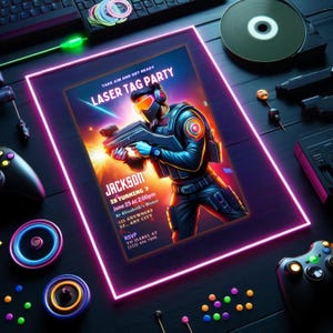 EDITABLE Laser Tag Birthday Invitation, Neon Glow Laser Tag Birthday Invitation, Boy Birthday Party Invite Instant Download Laser Tag Party