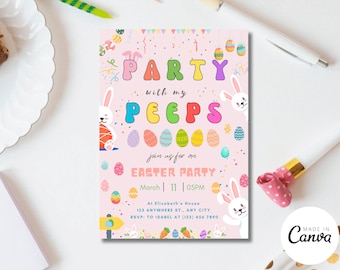 Editable Easter Egg Hunt Invitation, Party with my Peeps (Digital Template)