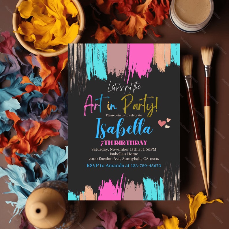 Editable Girl Art Birthday Party Invitation Painting Party Etsy
