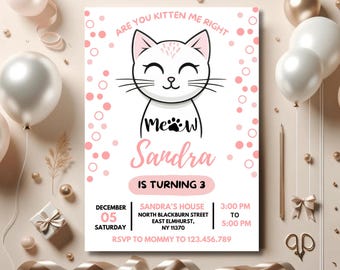 Kitty Cat Birthday Invitation, Purrfect Party Invite Template (Digital Download)