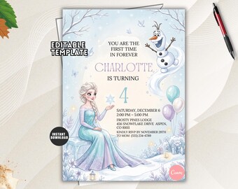 Editable Snow Princess Birthday Invitation: Snowflake Winter Party Invite (Digital Download)