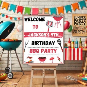Grill and Chill Birthday Party Welcome Sign, BBQ Birthday Party Sign, Editable Cookout Welcome Poster, BBQ Welcome Sign Instant Download BQ3