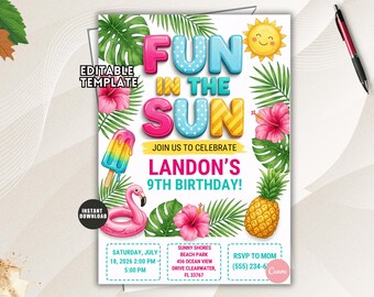 Fun in the Sun Birthday Invite: Summer Party Invitation Template (Digital Download)
