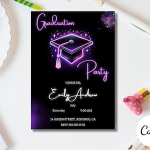 Uitnodiging afstuderen feest, uitnodiging afstuderen, schoolbord afstudeerfeest, verrassing zwart en goud afstuderen College Grad Q96