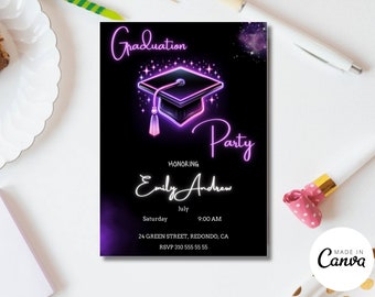 Graduation Party Invitation, Graduation Party Invitation, Chalkboard Graduation Party, Surprise black and gold graduation College Grad Q96