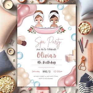 Spa Party Birthday Invitation, Spa Party Invite, Editable Pamper Party Invite Template Tween Manicure & Pedicures Birthday Glitz Glam Girls
