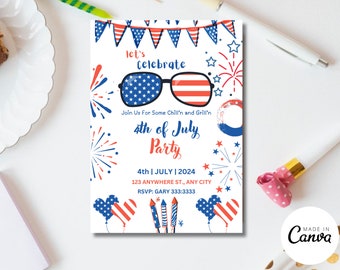 Invitation barbecue modifiable du 4 juillet, feux d'artifice (téléchargement numérique)