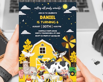 Editable Farm Animals Birthday Invitation, Barnyard Party (Digital Download)