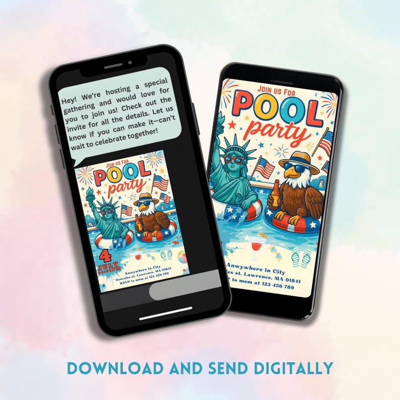 DIY Angle: Customizable 4th of July Pool Party invite template—edit text, colors, and layout to match your party theme. Printable instant download for a stress-free DIY project.